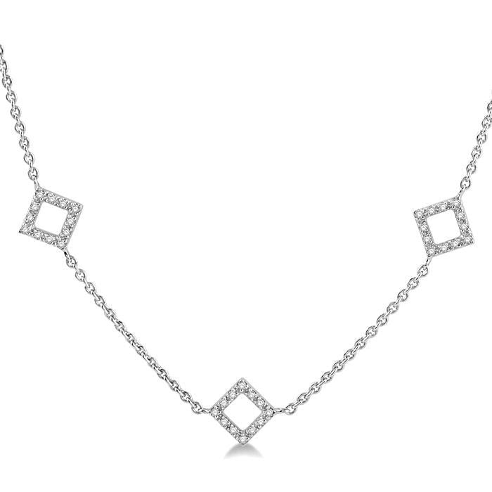 Square Shape Diamond Station Necklace