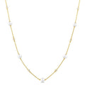 3 MM Round Shape Cultured Pearl and 1/8 Ctw Round Cut Diamond Station Necklace in 14K Yellow Gold