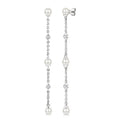 3 MM Round Shape Cultured Pearl and 1/20 Ctw Round Cut Diamond Station Long Earrings in 14K White Gold