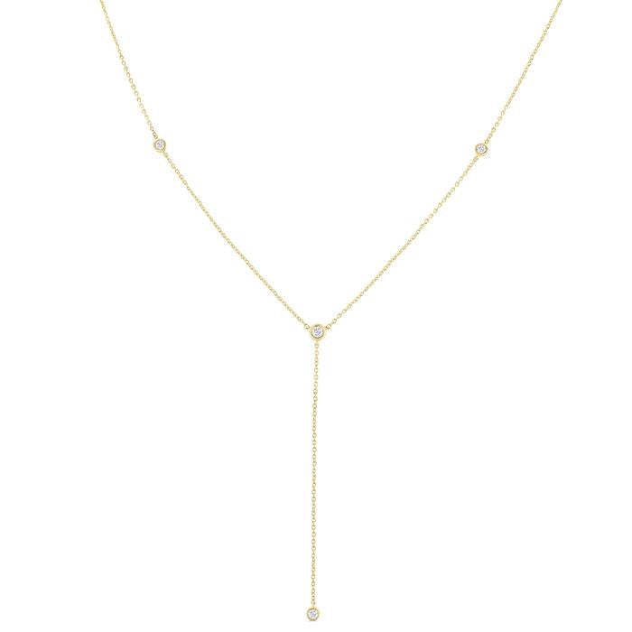 1/4 Ctw Bezel Set Round Cut Diamond Y-Shape Station Necklace in 14K Yellow Gold