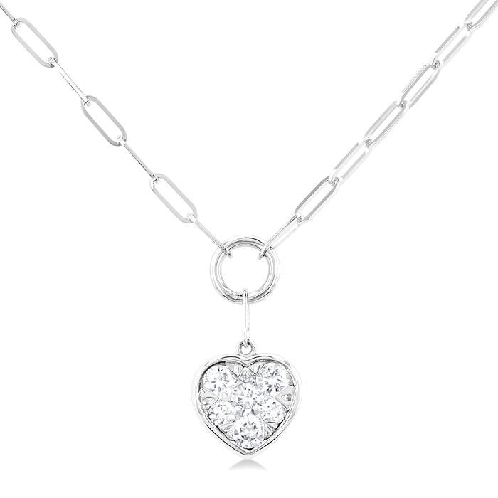 1/4 Ctw Shine Bright Heart Shape Round Cut Diamond Paperclip Necklace in 14K White Gold