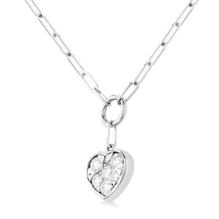 1/4 Ctw Shine Bright Heart Shape Round Cut Diamond Paperclip Necklace in 14K White Gold