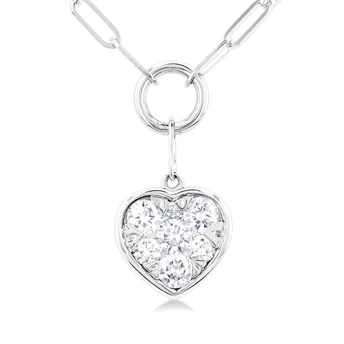 1/4 Ctw Shine Bright Heart Shape Round Cut Diamond Paperclip Necklace in 14K White Gold