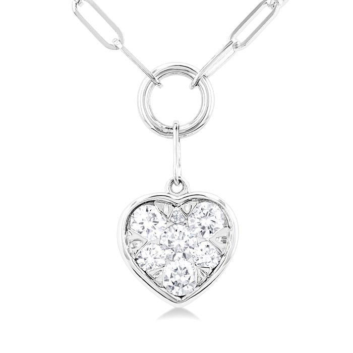 Heart Shape Shine Bright Bezel Paperclip Necklace
