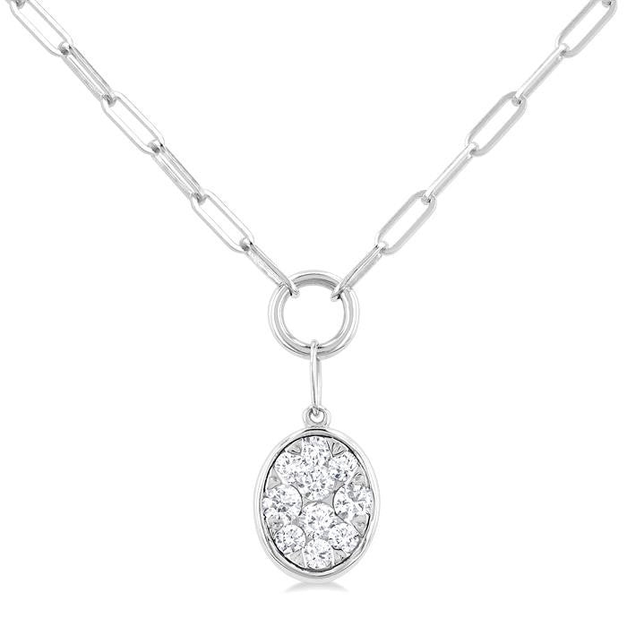 1/4 Ctw Shine Bright Oval Shape Round Cut Diamond Paperclip Necklace in 14K White Gold
