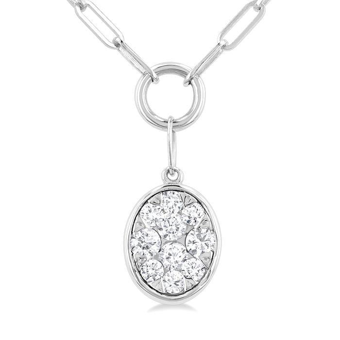 1/4 Ctw Shine Bright Oval Shape Round Cut Diamond Paperclip Necklace in 14K White Gold