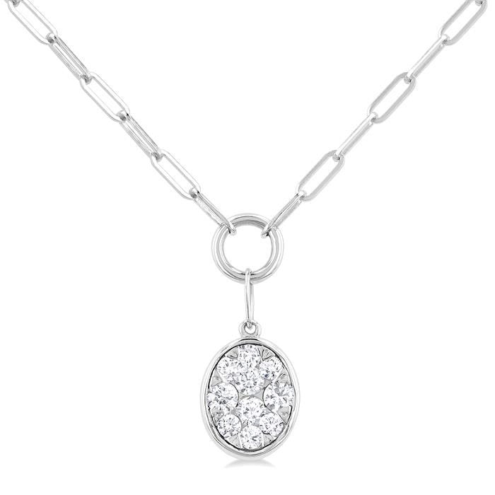 Oval Shape Shine Bright Bezel Paperclip Necklace