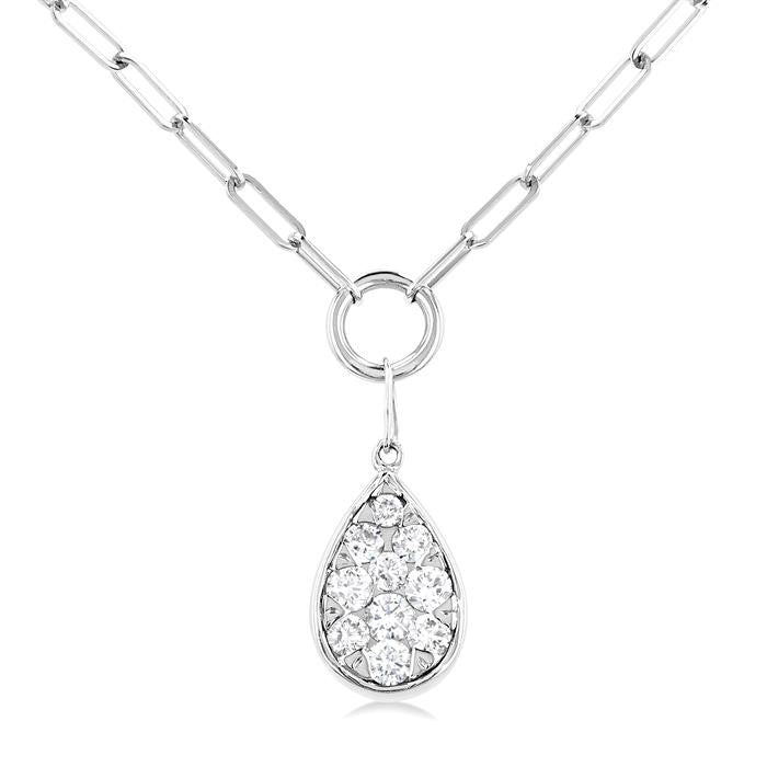 1/4 Ctw Shine Bright Pear Shape Round Cut Diamond Paperclip Necklace in 14K White Gold