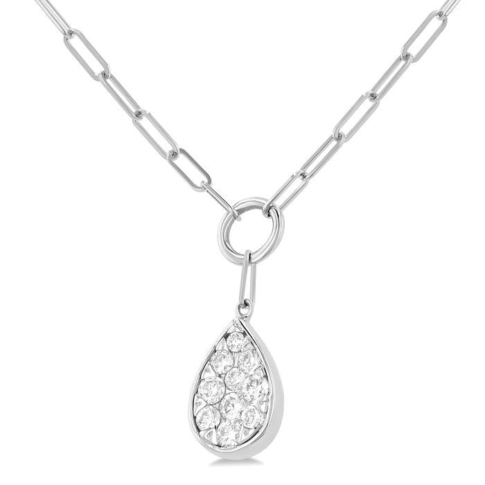1/4 Ctw Shine Bright Pear Shape Round Cut Diamond Paperclip Necklace in 14K White Gold