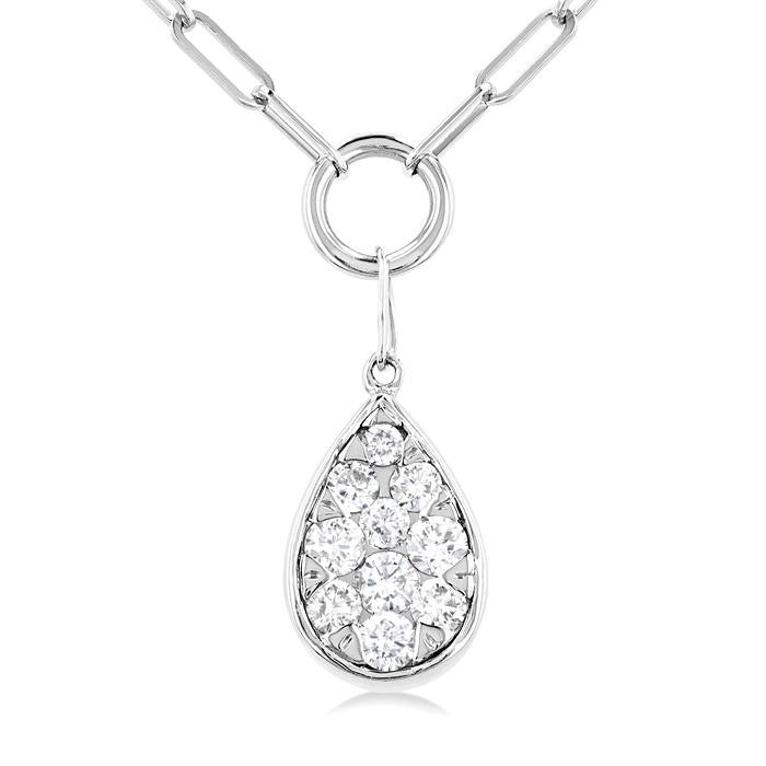 1/4 Ctw Shine Bright Pear Shape Round Cut Diamond Paperclip Necklace in 14K White Gold