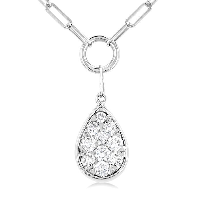 Pear Shape Shine Bright Bezel Paperclip Necklace