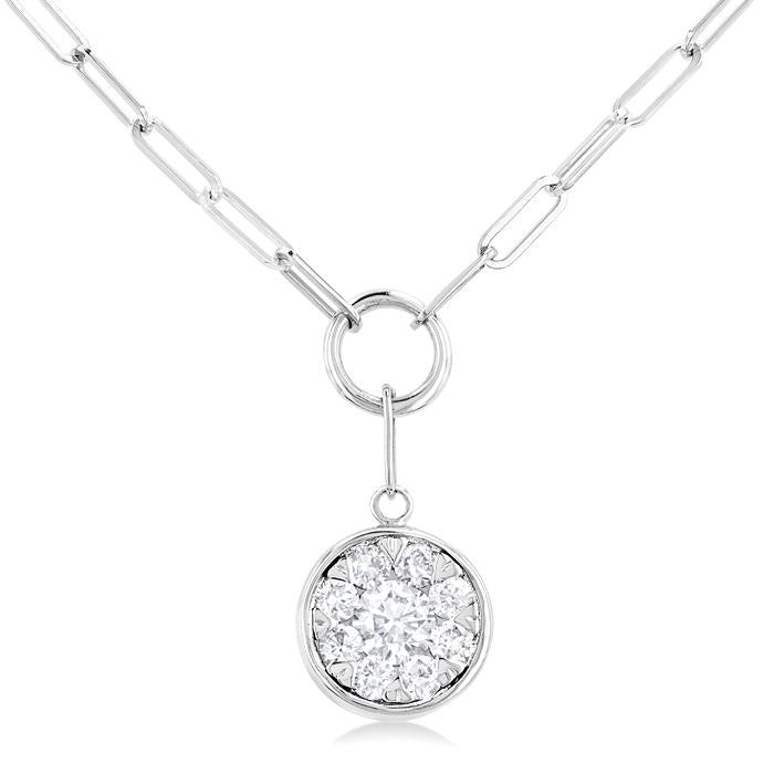 1/4 Ctw Shine Bright Circular Shape Round Cut Diamond Paperclip Necklace in 14K White Gold