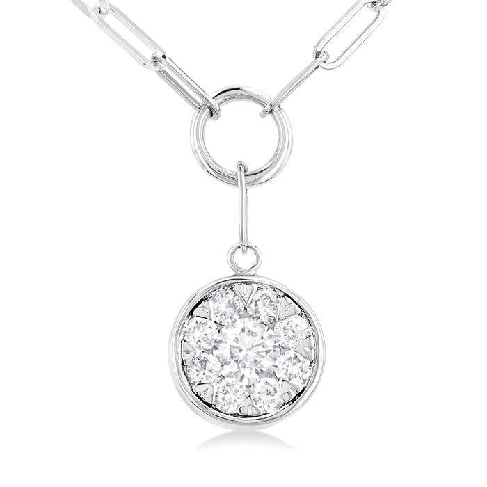 1/4 Ctw Shine Bright Circular Shape Round Cut Diamond Paperclip Necklace in 14K White Gold