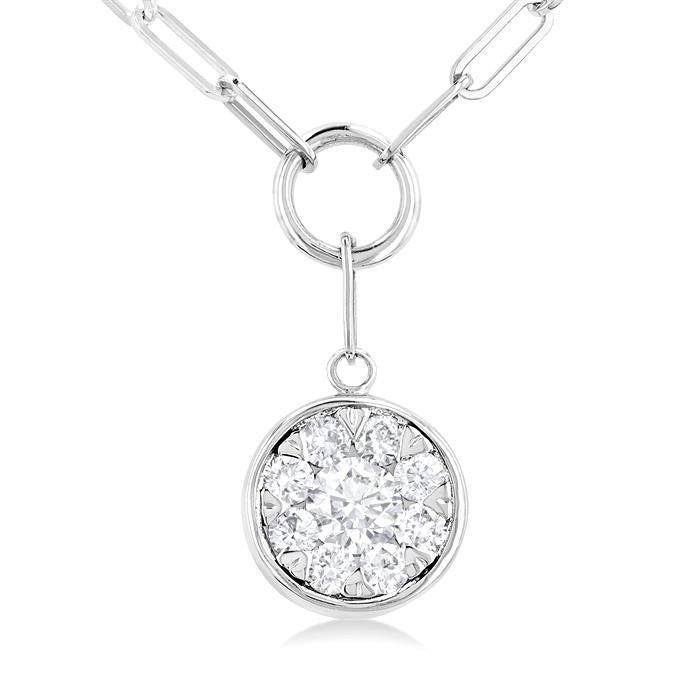Round Shape Shine Bright Bezel Paperclip Necklace