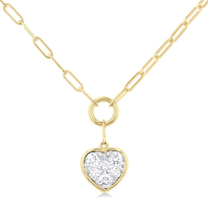 1/4 Ctw Shine Bright Heart Shape Round Cut Diamond Paperclip Necklace in 14K Yellow & White Gold