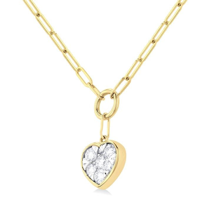 1/4 Ctw Shine Bright Heart Shape Round Cut Diamond Paperclip Necklace in 14K Yellow & White Gold