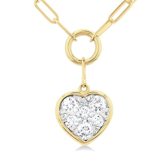 1/4 Ctw Shine Bright Heart Shape Round Cut Diamond Paperclip Necklace in 14K Yellow & White Gold