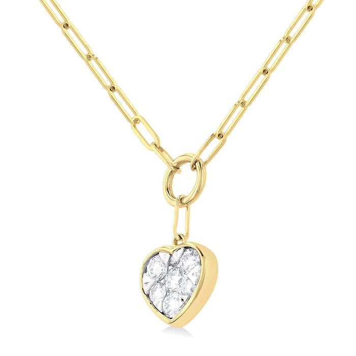 Heart Shape Shine Bright Bezel Paperclip Necklace