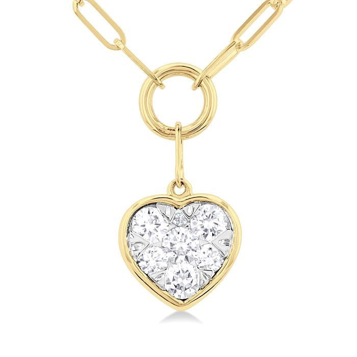 Heart Shape Shine Bright Bezel Paperclip Necklace