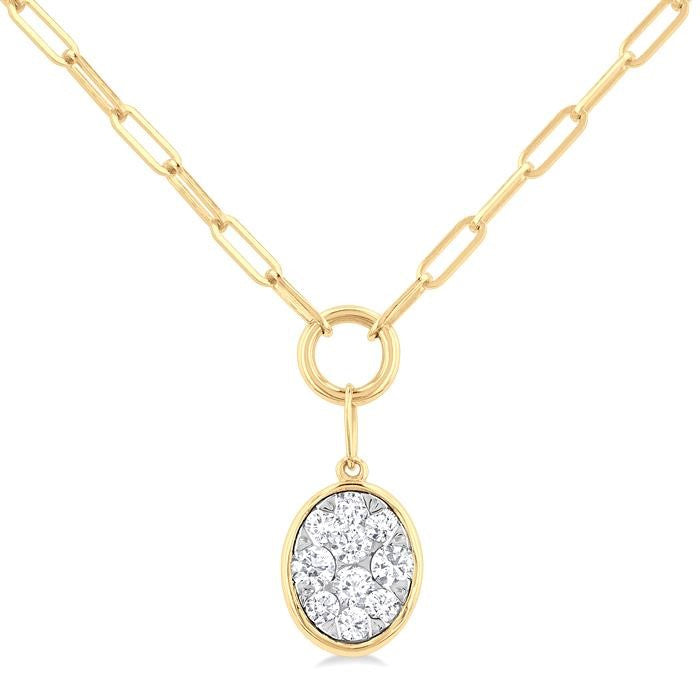1/4 Ctw Shine Bright Oval Shape Round Cut Diamond Paperclip Necklace in 14K Yellow & White Gold