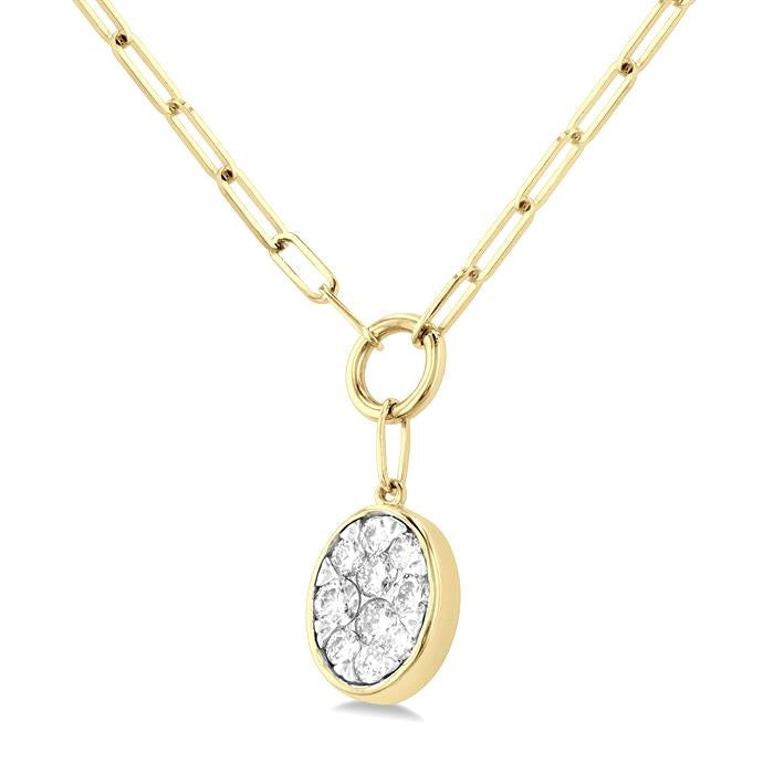 1/4 Ctw Shine Bright Oval Shape Round Cut Diamond Paperclip Necklace in 14K Yellow & White Gold