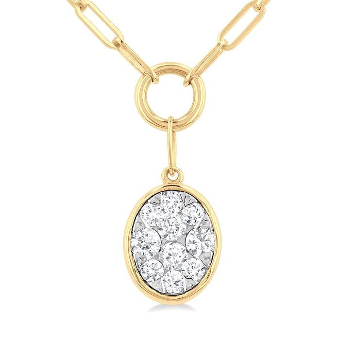 1/4 Ctw Shine Bright Oval Shape Round Cut Diamond Paperclip Necklace in 14K Yellow & White Gold