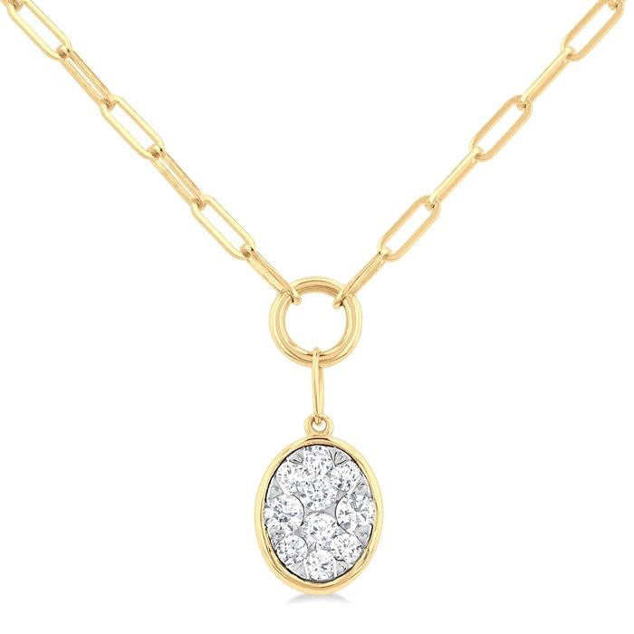 Oval Shape Shine Bright Bezel Paperclip Necklace