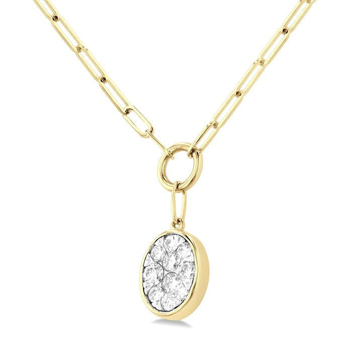 Oval Shape Shine Bright Bezel Paperclip Necklace