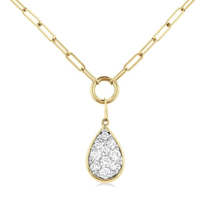 1/4 Ctw Shine Bright Pear Shape Round Cut Diamond Paperclip Necklace in 14K Yellow & White Gold