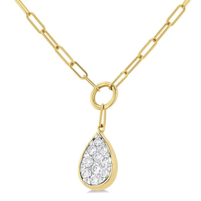 1/4 Ctw Shine Bright Pear Shape Round Cut Diamond Paperclip Necklace in 14K Yellow & White Gold