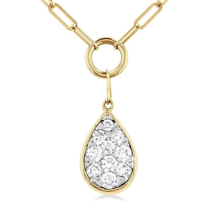 1/4 Ctw Shine Bright Pear Shape Round Cut Diamond Paperclip Necklace in 14K Yellow & White Gold