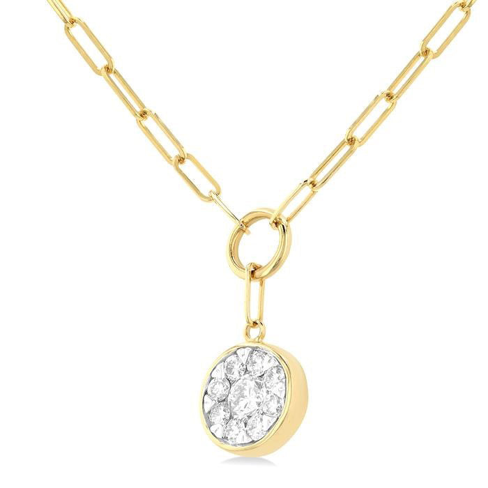 Round Shape Shine Bright Bezel Paperclip Necklace