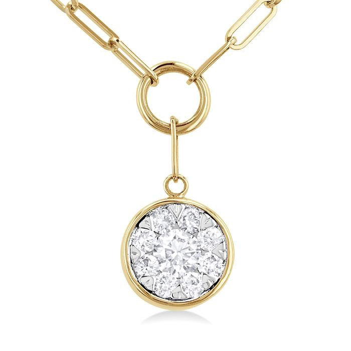 Round Shape Shine Bright Bezel Paperclip Necklace