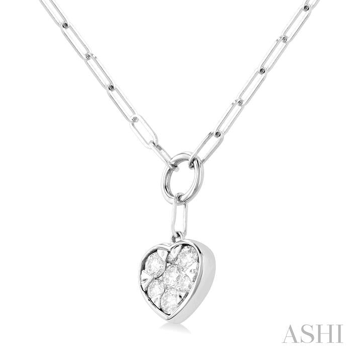 1/4 Ctw Shine Bright Heart Shape Round Cut Diamond Paperclip Necklace in 14K White Gold