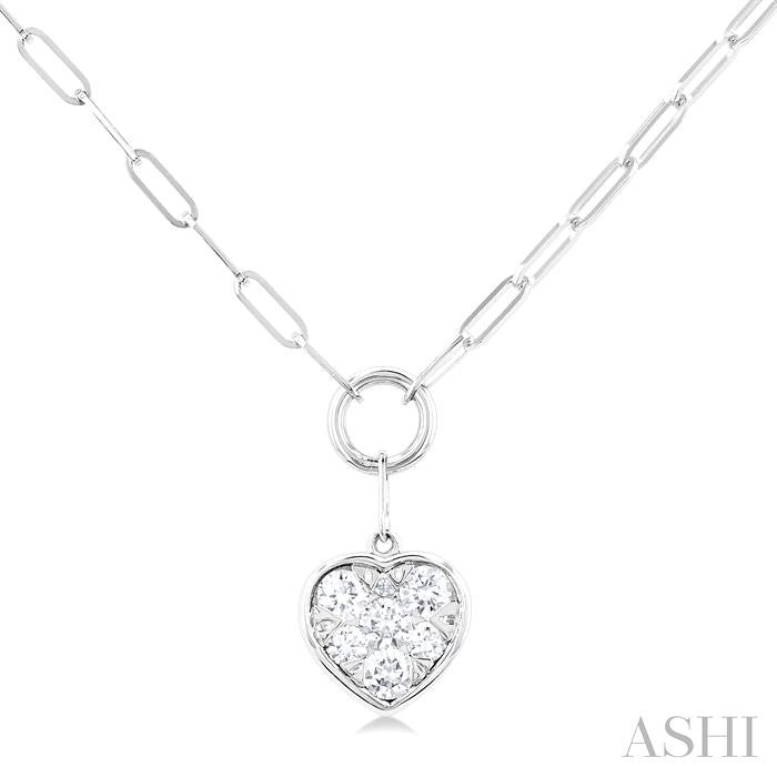 1/4 Ctw Shine Bright Heart Shape Round Cut Diamond Paperclip Necklace in 14K White Gold