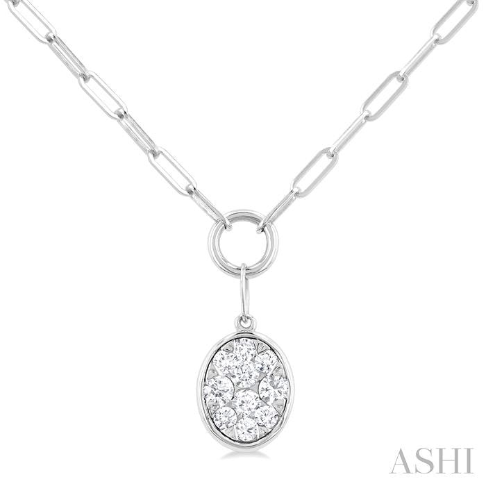 1/4 Ctw Shine Bright Oval Shape Round Cut Diamond Paperclip Necklace in 14K White Gold