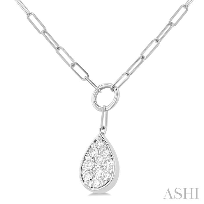 1/4 Ctw Shine Bright Pear Shape Round Cut Diamond Paperclip Necklace in 14K White Gold