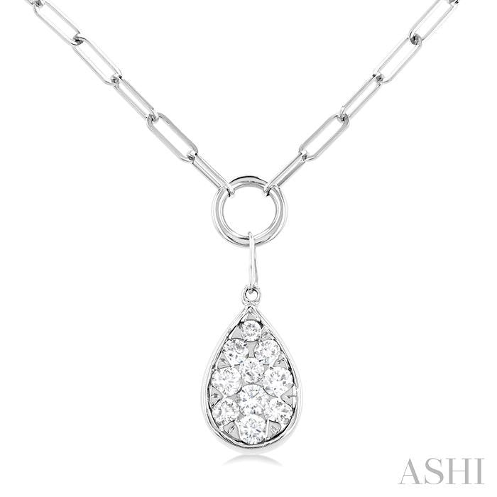 1/4 Ctw Shine Bright Pear Shape Round Cut Diamond Paperclip Necklace in 14K White Gold