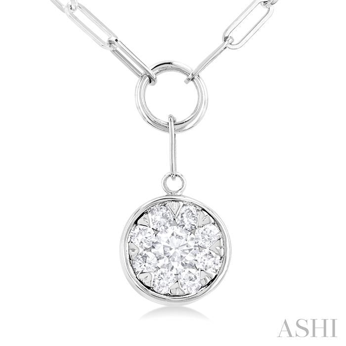 1/4 Ctw Shine Bright Circular Shape Round Cut Diamond Paperclip Necklace in 14K White Gold