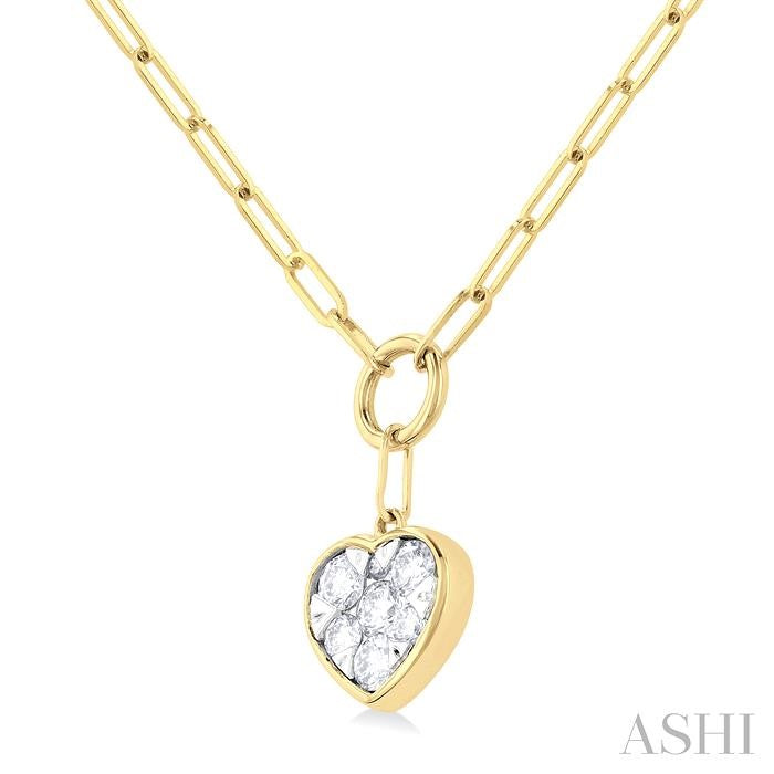 1/4 Ctw Shine Bright Heart Shape Round Cut Diamond Paperclip Necklace in 14K Yellow & White Gold