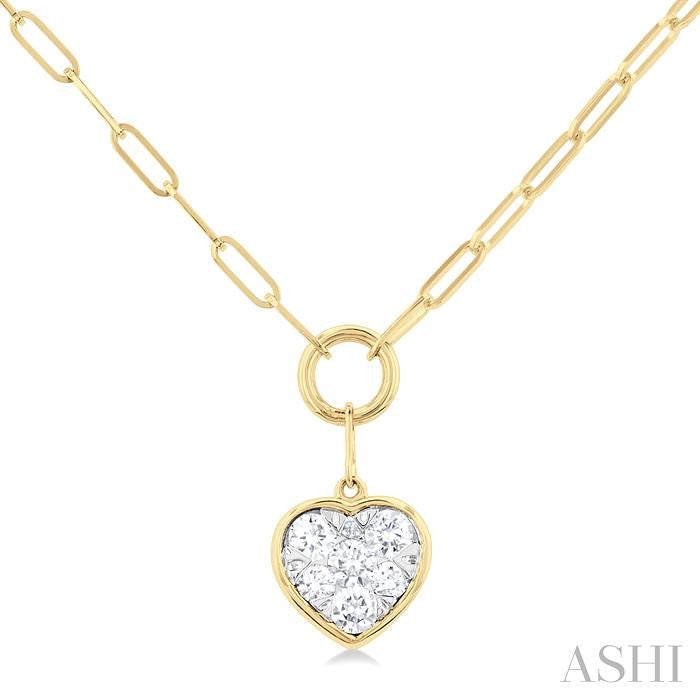 1/4 Ctw Shine Bright Heart Shape Round Cut Diamond Paperclip Necklace in 14K Yellow & White Gold