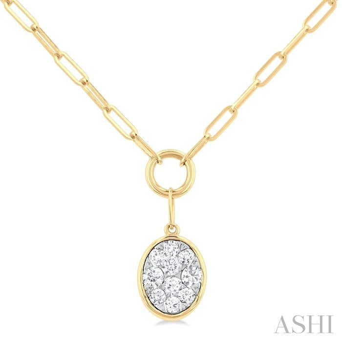 1/4 Ctw Shine Bright Oval Shape Round Cut Diamond Paperclip Necklace in 14K Yellow & White Gold