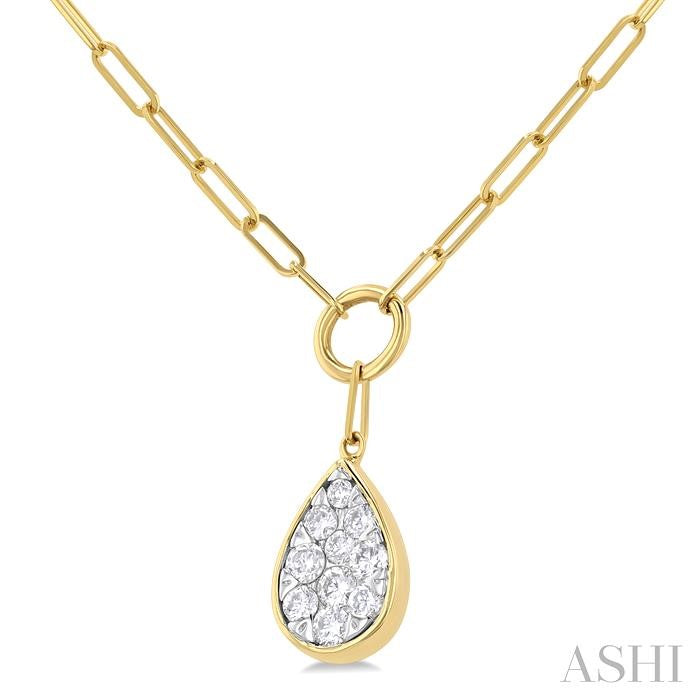 1/4 Ctw Shine Bright Pear Shape Round Cut Diamond Paperclip Necklace in 14K Yellow & White Gold