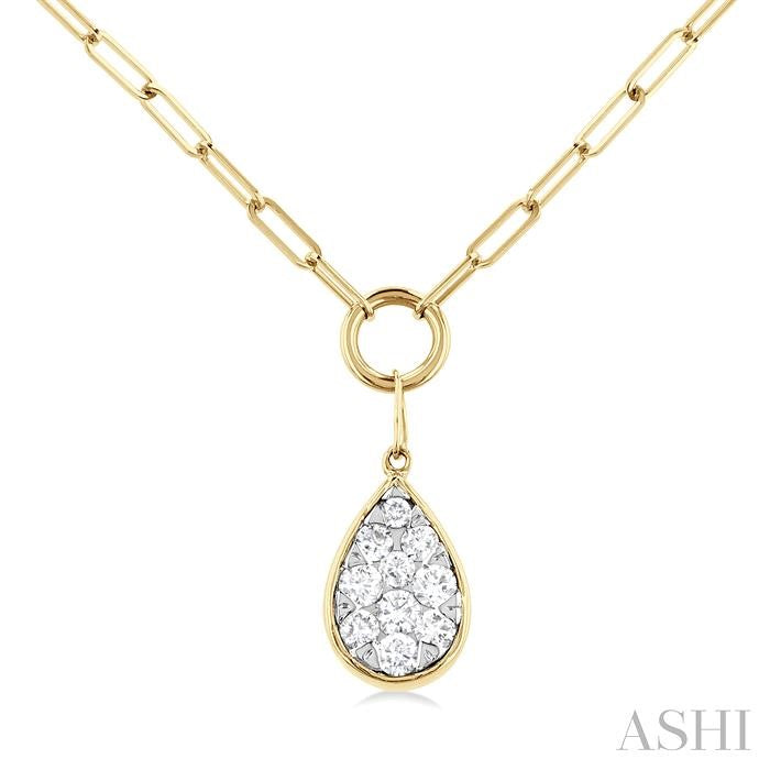 1/4 Ctw Shine Bright Pear Shape Round Cut Diamond Paperclip Necklace in 14K Yellow & White Gold