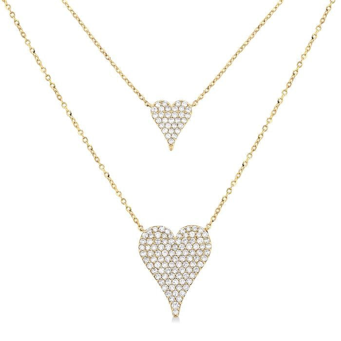 3/4 Ctw 2-Layered Heart Shape Round Cut Diamond Fashion Necklace in 14K Yellow Gold
