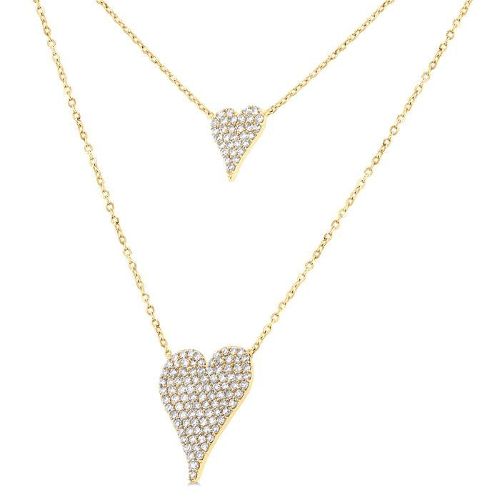 3/4 Ctw 2-Layered Heart Shape Round Cut Diamond Fashion Necklace in 14K Yellow Gold