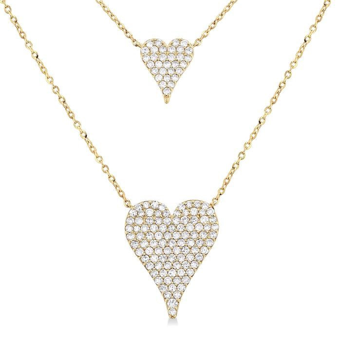 3/4 Ctw 2-Layered Heart Shape Round Cut Diamond Fashion Necklace in 14K Yellow Gold