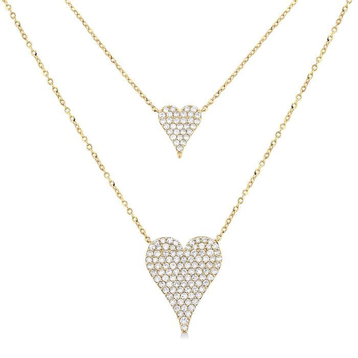 Double Heart Shape Layered Diamond Necklace
