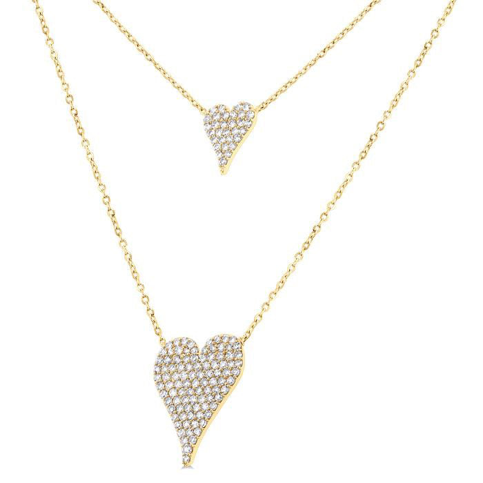Double Heart Shape Layered Diamond Necklace