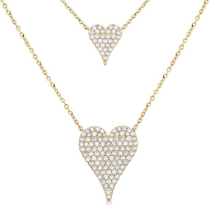 Double Heart Shape Layered Diamond Necklace